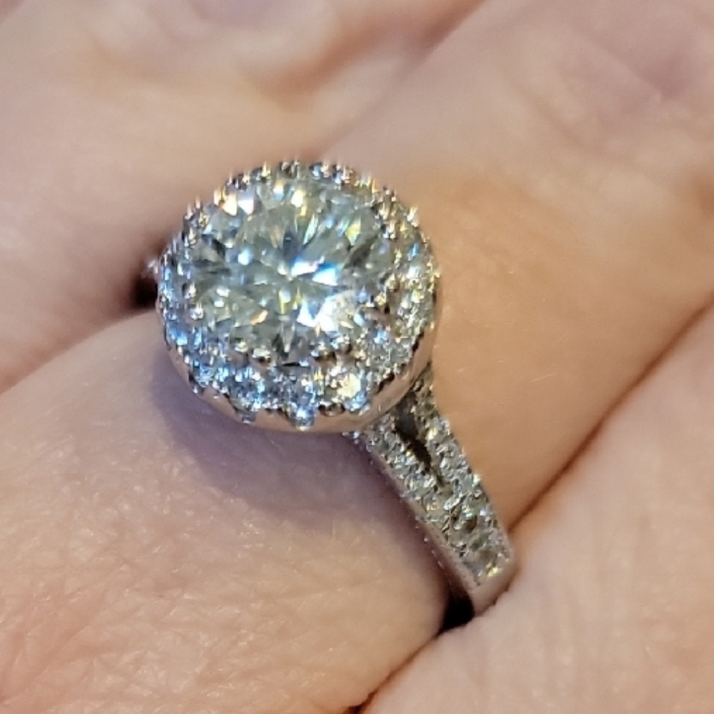 Elegant Sterling Silver Halo Moissanite Ring
